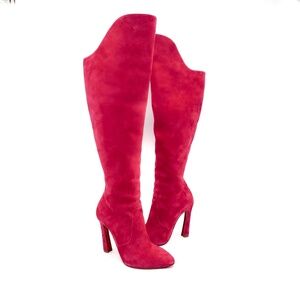Christian Louboutin Pink Suede Zip Over-the-Knee Heeled Boots EU 38